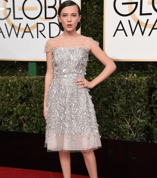 She may be 12, but this captivating talent didn't come to play. After last year's award sweeps, Millie Bobby Brown in Jenny Packham.