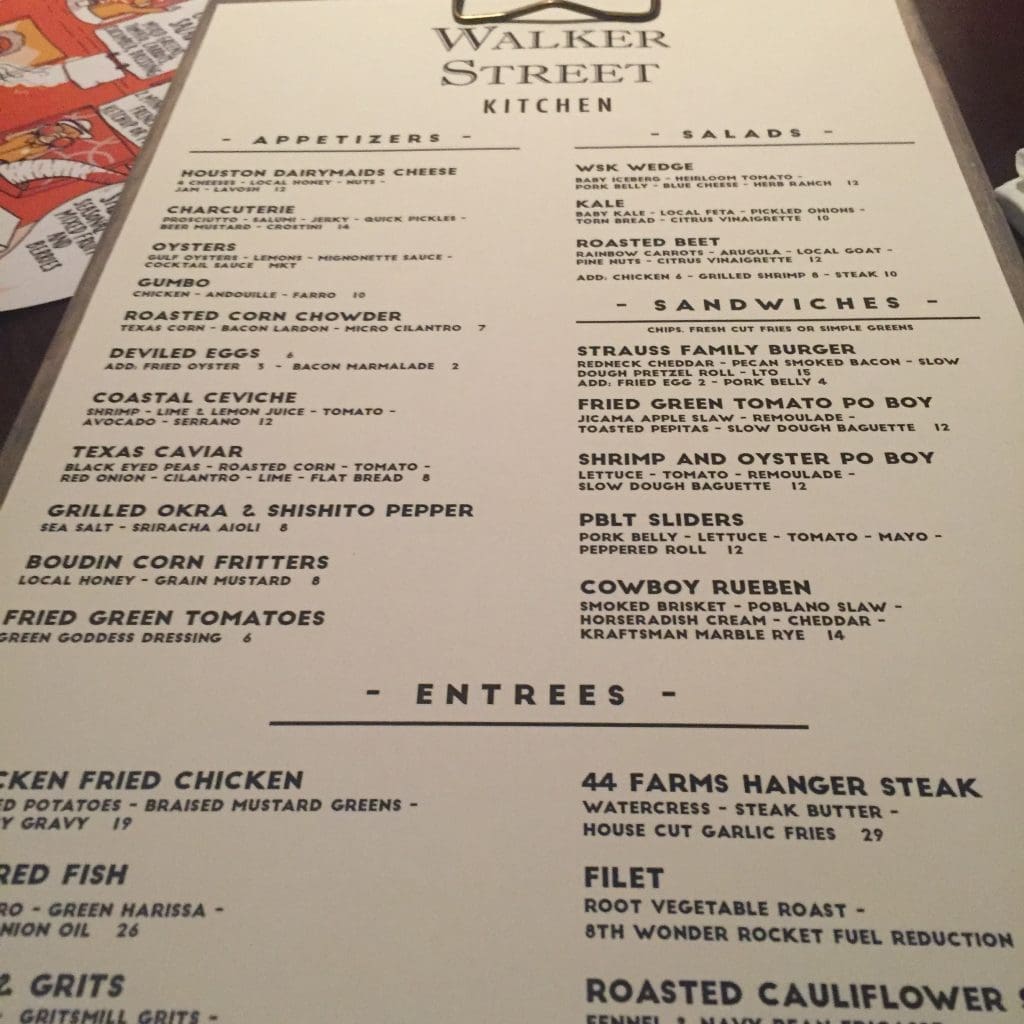 Walker Street Kitchen's menu is full of little Houston touches. (Photo by Chris Baldwin.)