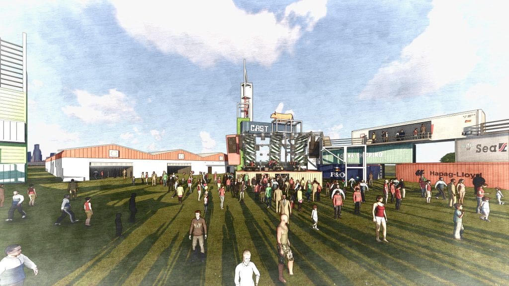 A rendering for the Container Park at The Longhorn Ballroom. Dallas-based architects GSR Andrade will design the new music, art, and retail mecca. 