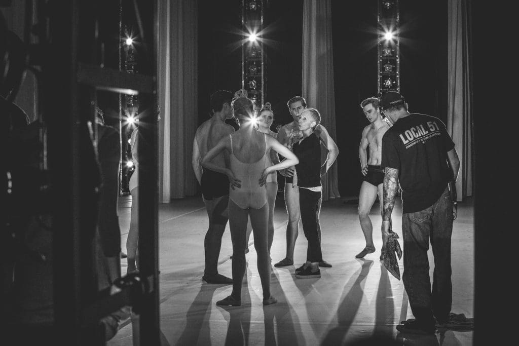 The cast of Hans van Manen's Grosse Fuge receives corrections from ballet master Louise Lester. 