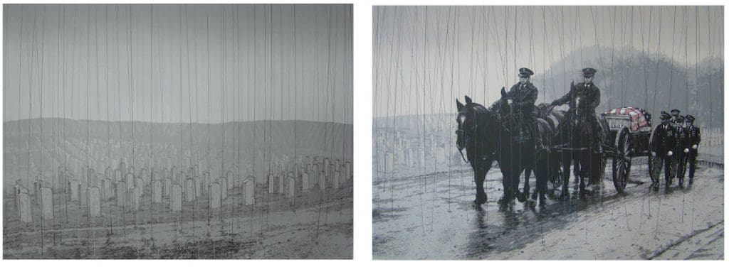 Vincent Valdez's "Winter in America," 2015, at David Shelton Gallery. Valdez critics American society in his extraordinary drawings and paintings, which are aligned with our times, as well as museum collected. 