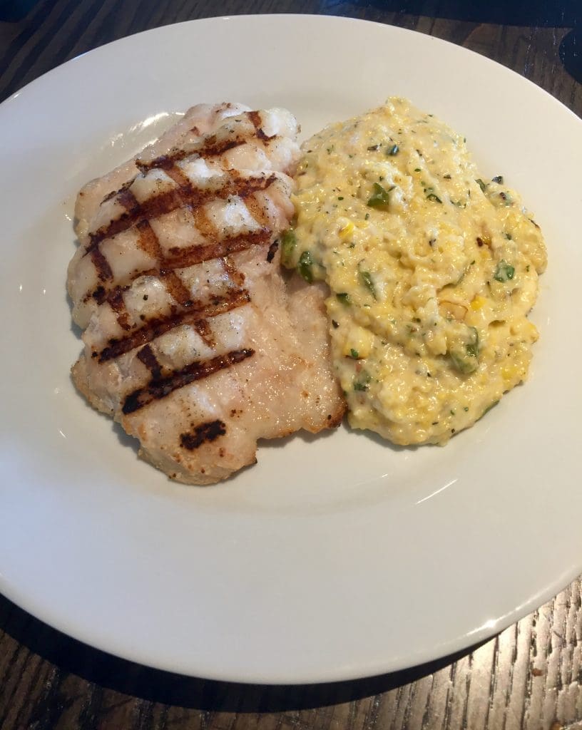 Grilled yellow snapper with roasted poblano jack grits