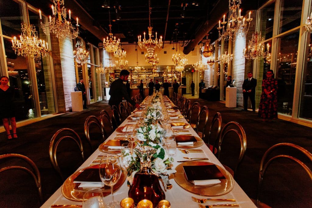 The dinner table setting at The Dunlavy for a handful of special invitation-only guests at the Quintessentially, Hennessy, De Beers dinner in 2017. (Photo by LeZu Photography)