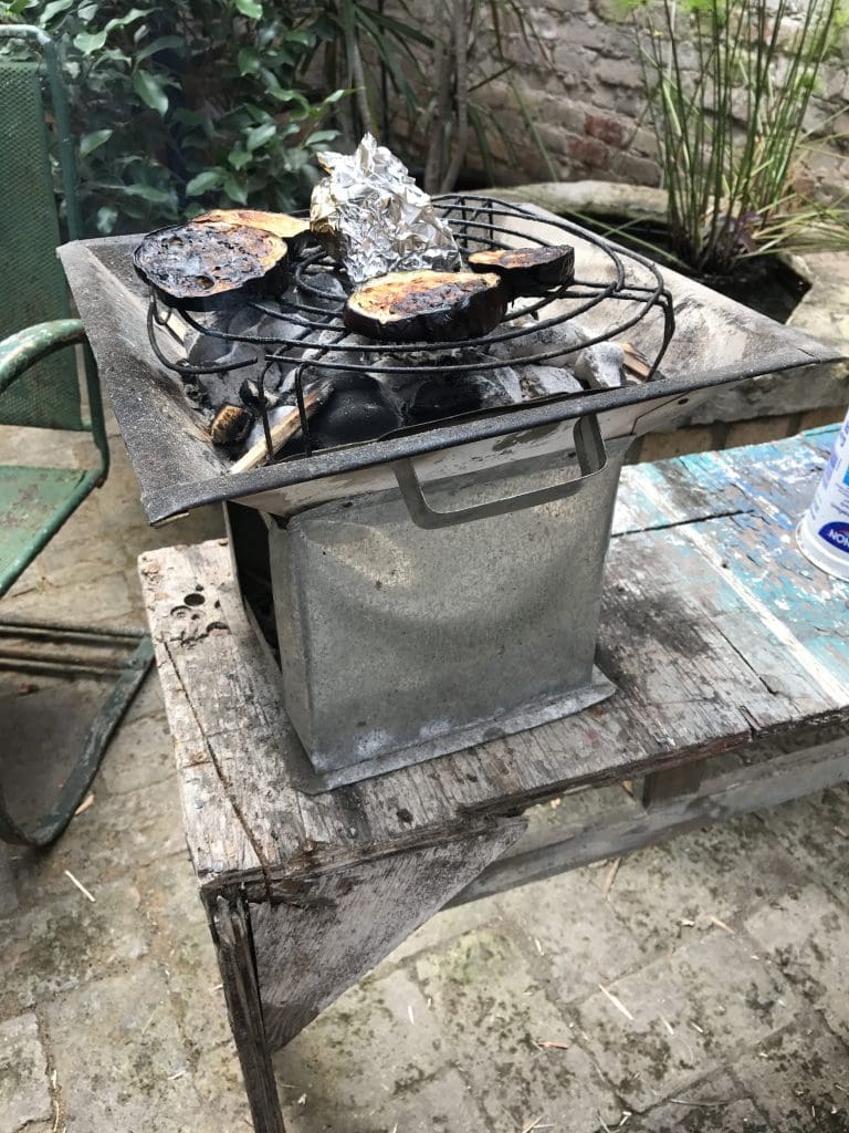 A char-grilled lunch on the habachi with artist Mark Clark, from Galeria 409. 