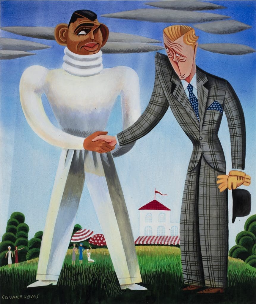 Miguel Covarrubias' "Clark Gable vs. Edward, Prince of Wales," from the "Impossible Interviews" series in "Vanity Fair," 1932, at the Dallas Museum of Art (Collection Vicky and Marcos Micha Collection, Mexico)