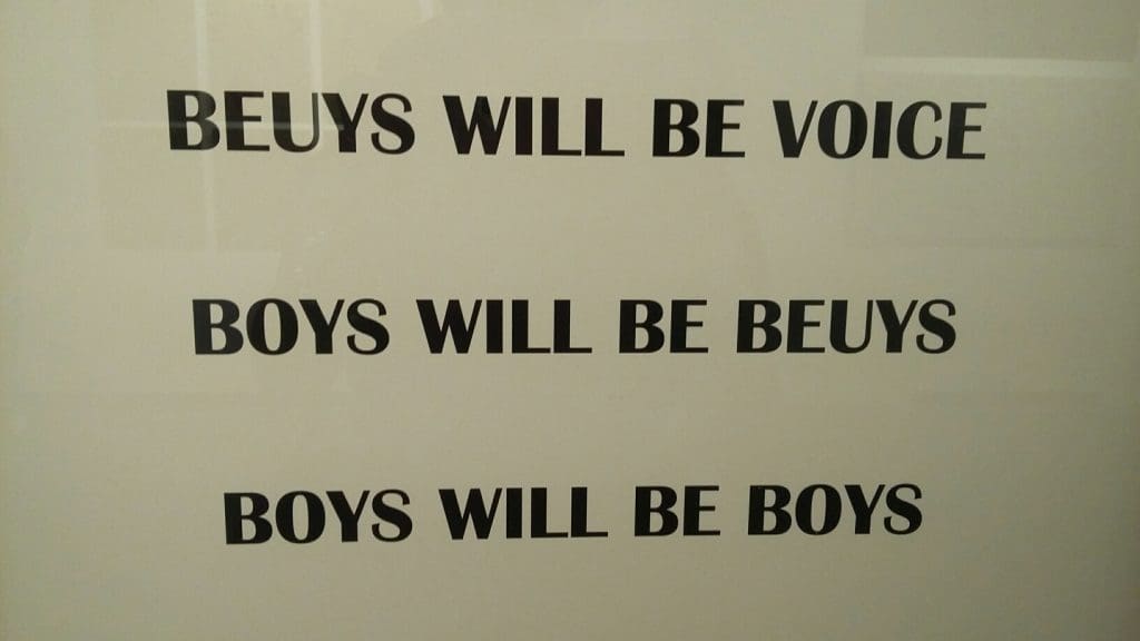 A detail from a witty text work by Pedro Escapa in the booth of Nuevo Leon, Mexico, dealer Drexel Galeria. 