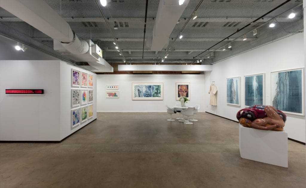 Talley Dunn Gallery, holding court in its regular front and center spot at the gateway to the second floor, mixed up blue-chip artists — Jenny Holzer, Ellsworth Kelly, Jasper Johns — with Texan masters such as Luis Jimenez.  