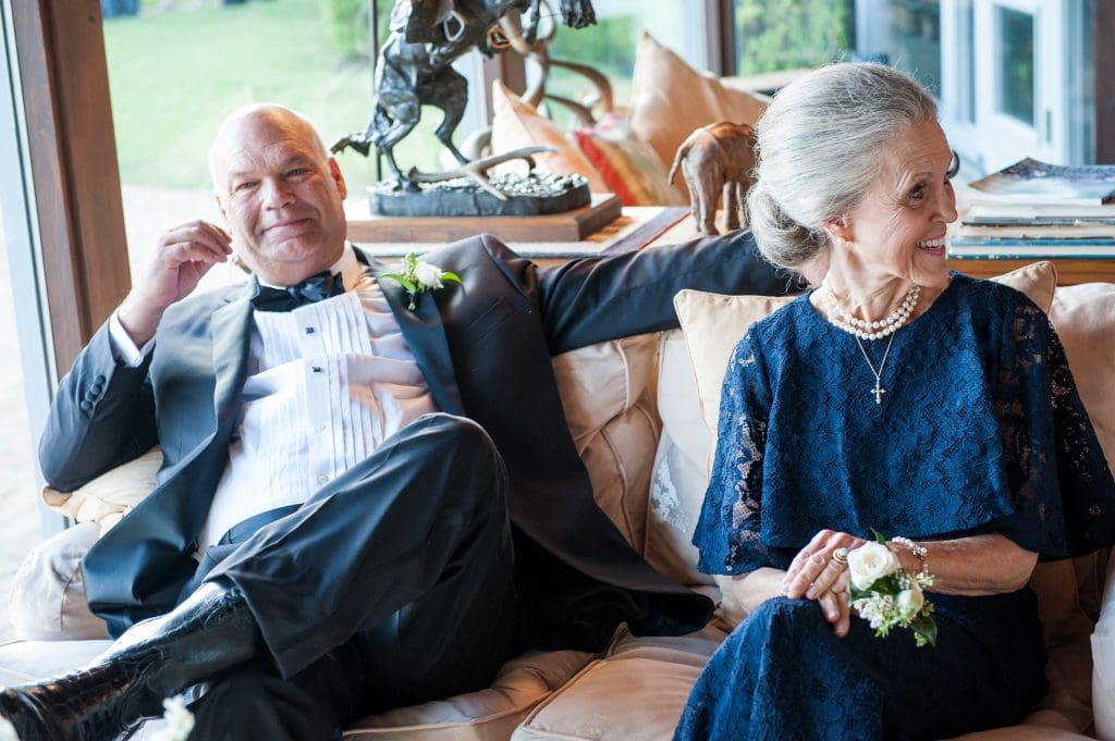 Relaxing at the ranch: the bride's dad, Mike Rutherford Jr. with his mother, Sally Rutherford, the bride's paternal grandmother. 