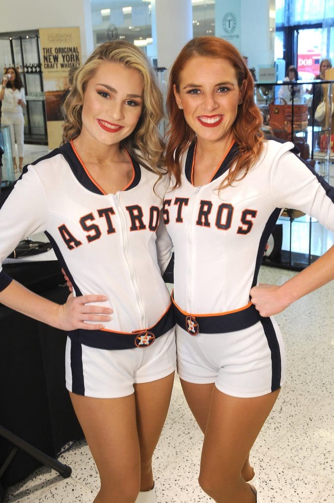 Astro cheerleaders Kayla Vittori and Amanda Myers at the TeamUp for Kids & K9s supporting Sunshine Kids & Lance McCullers Jr Foundation at  Tootsies Thursday May 18, 2017. (Dave Rossman Photo)
