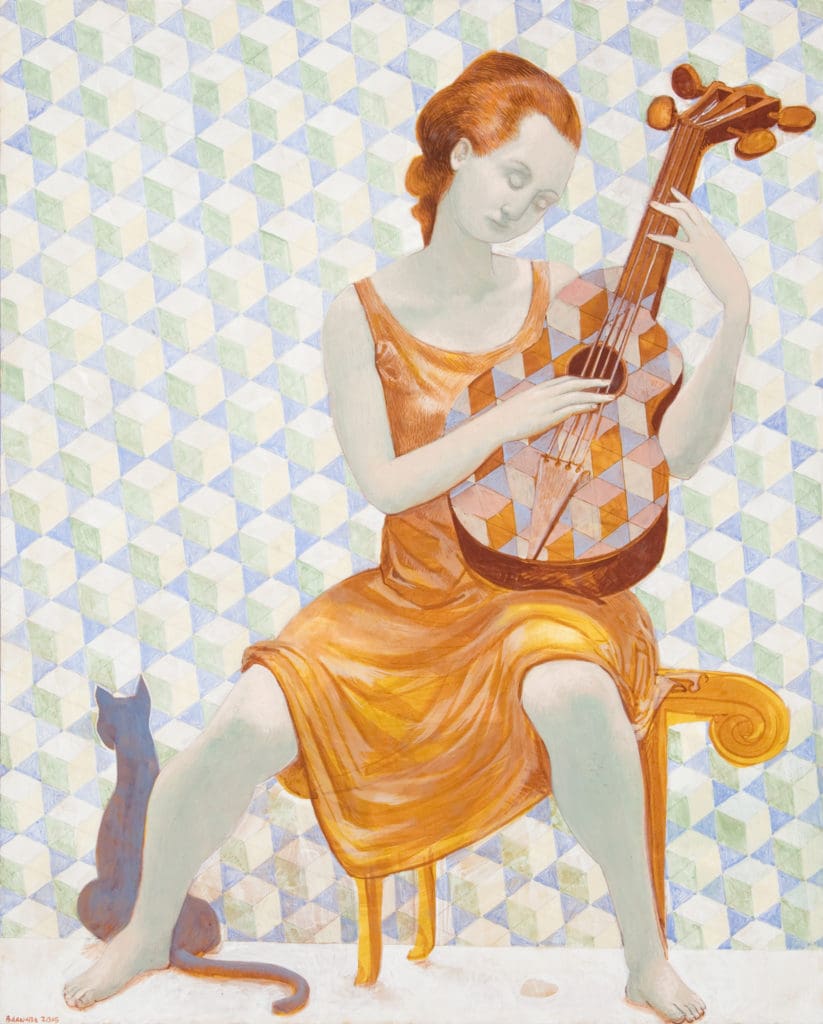 Barnaby Fitzgerald's "Columbina," egg tempera, graphite, and silverpoint on birch panel, 2015