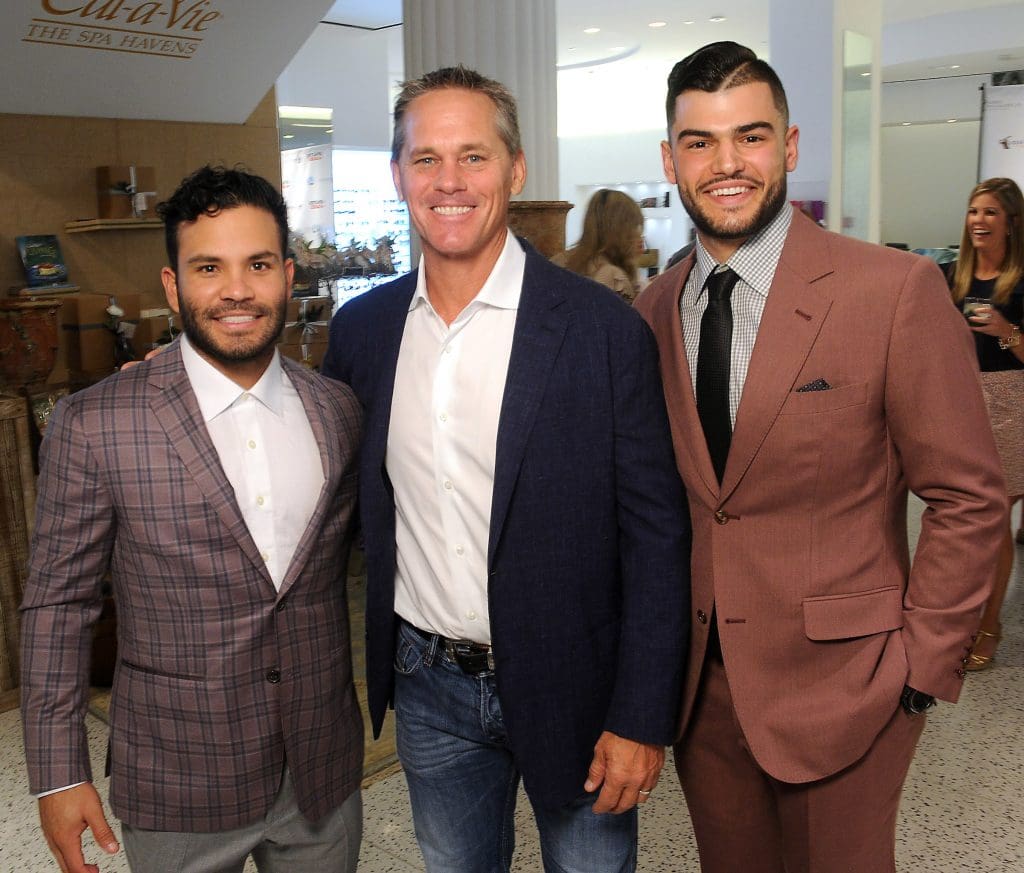 From left: Jose Altuve, Craig Biggio and Lance McCullers Jr. at the TeamUp for Kids & K9s supporting Sunshine Kids & Lance McCullers Jr Foundation at  Tootsies Thursday May 18, 2017. (Dave Rossman Photo)
