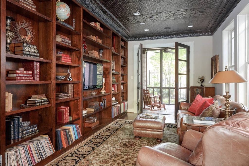 The home is filled with interesting details, like the ceiling in the study. 