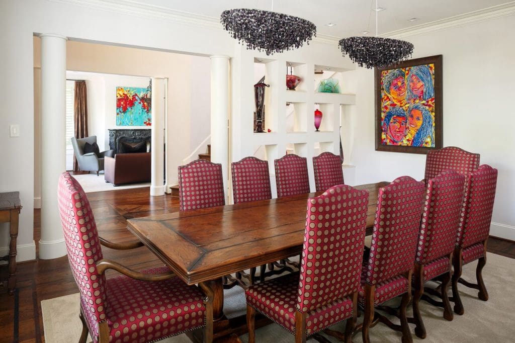 The dining room has a modern feel. 