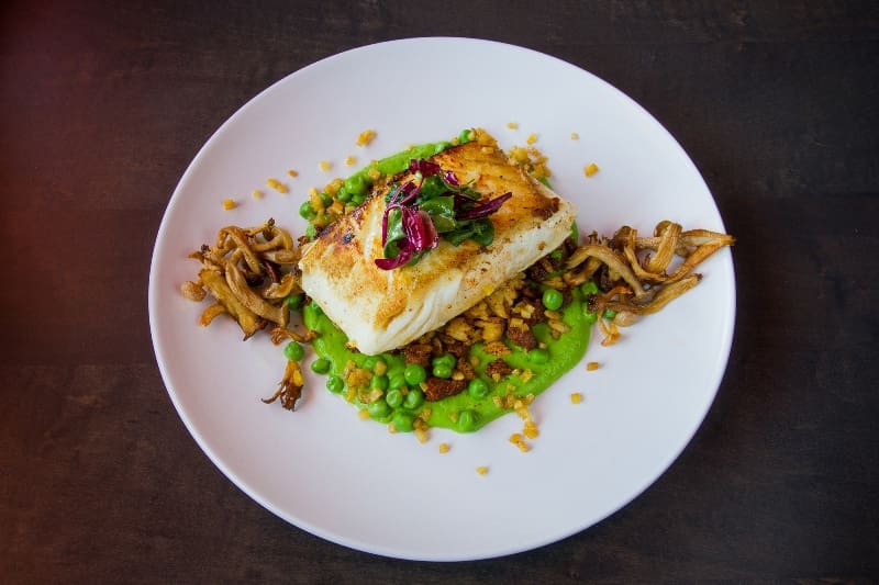 Café Salsera's halibut gets a Latin touch from chorizo.