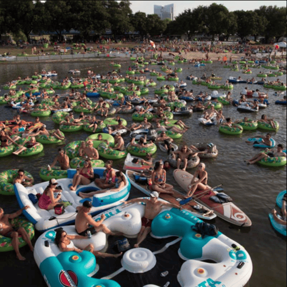 You can listen to live music from the comfort of your inner tube at Panther Island Pavilion. 