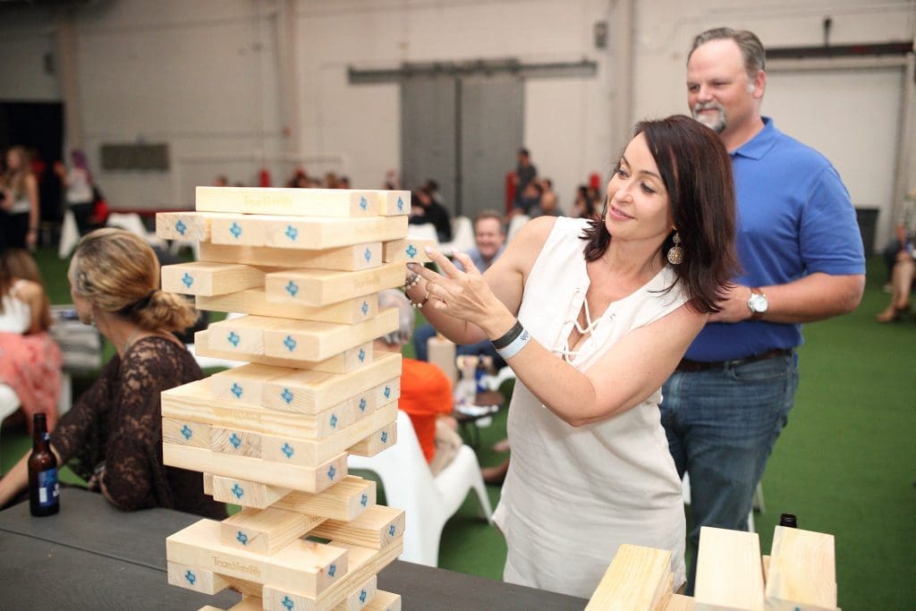 Tamara Smith playing Jenga