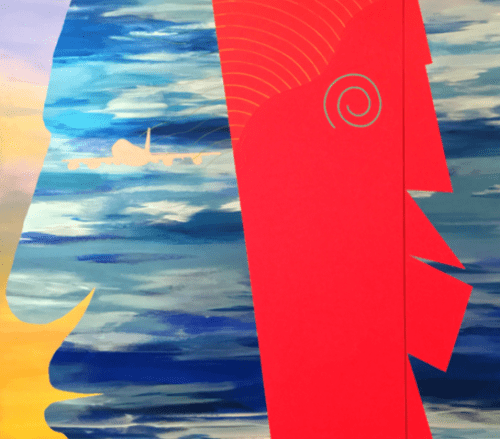 Billy Al Bengston's "Kaukola Hana Paewaewa" (detail), 1983, at Texas Gallery 