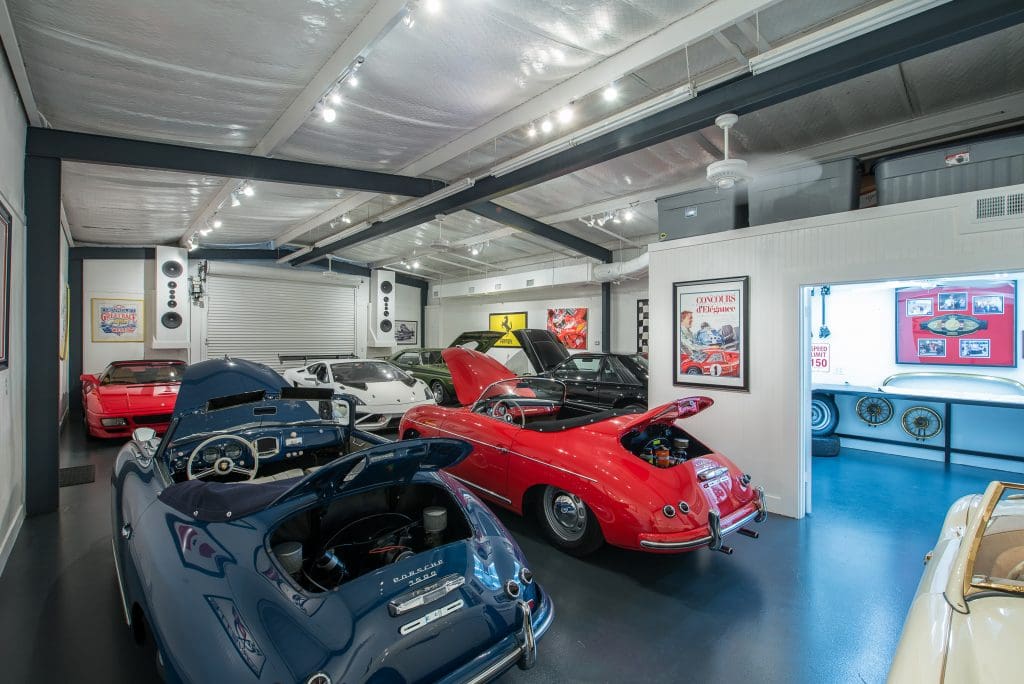 The garage sound system will come with the home – sadly, the cars will not.