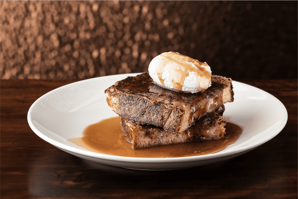 The churro French toast is topped with salty dulce de leche. 