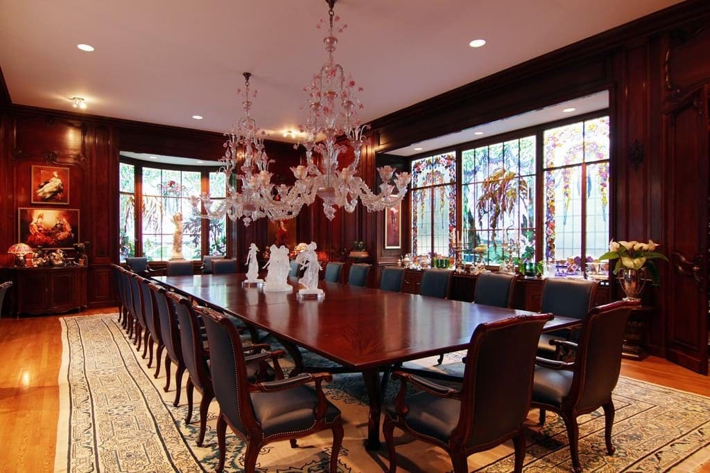 Historic stained glass windows lent character to the dining room, which alas is no more.