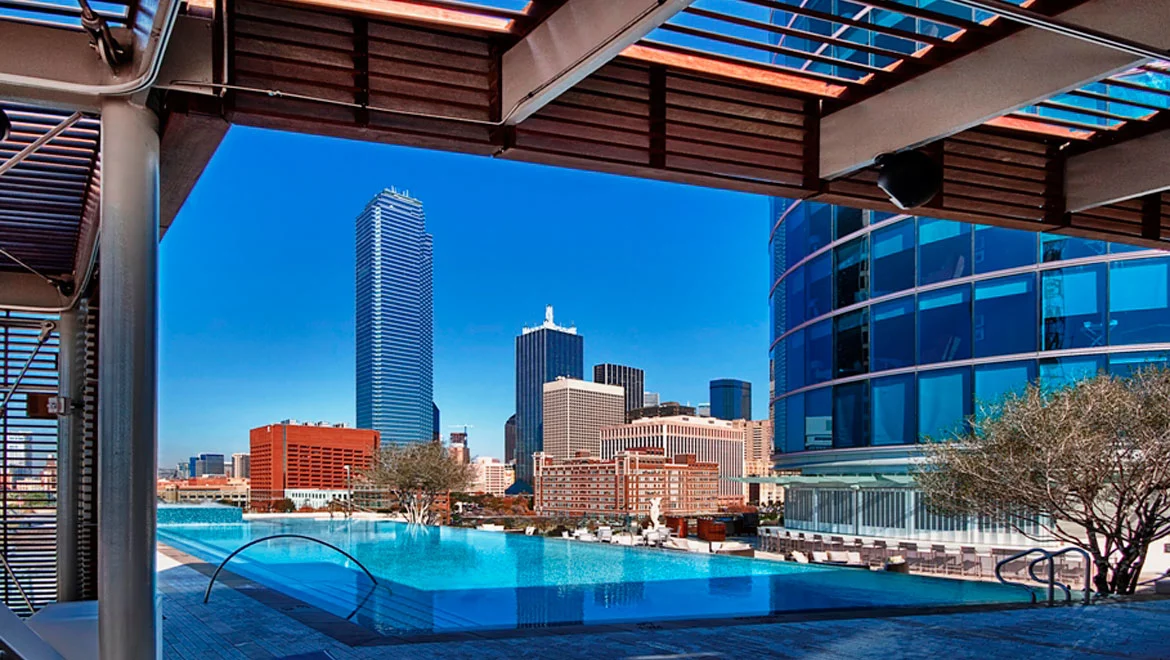 The Omni's heated rooftop pool is open year-round. 