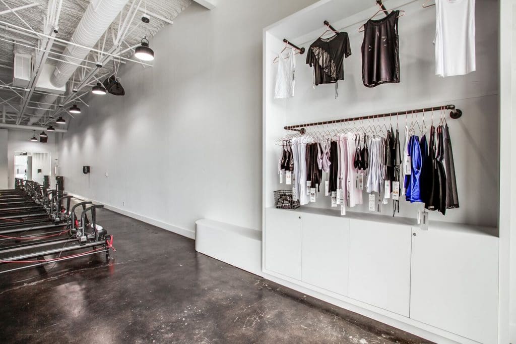 The studio offers a small selection of posh workout gear. 