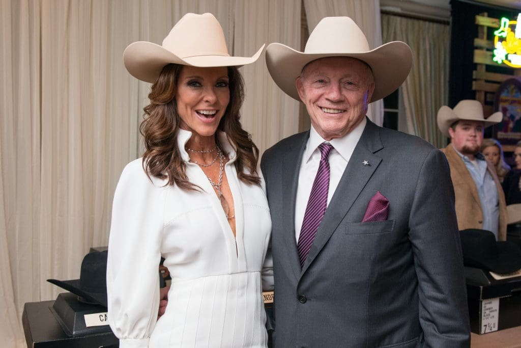 Charlotte Jones and her father, Jerry Jones, at a Super Bowl party at River Oaks Country Club. 