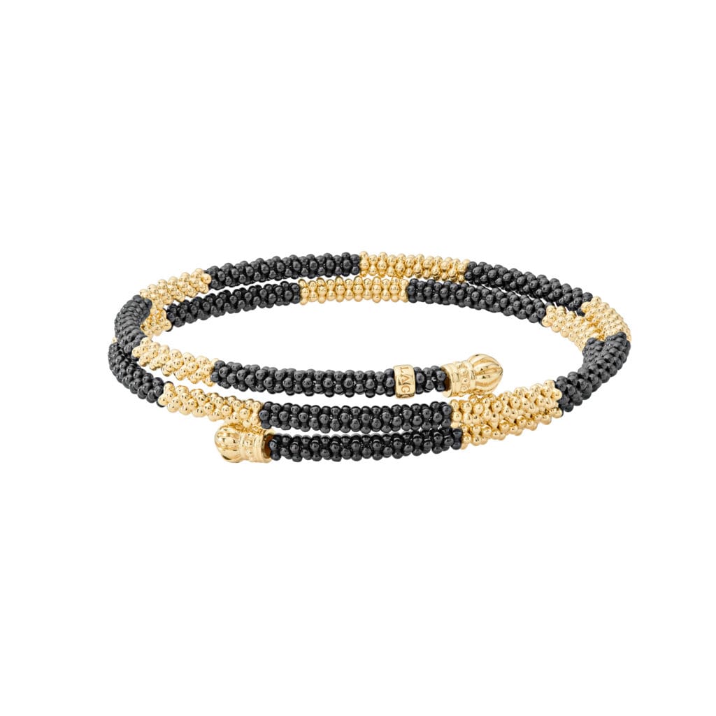 Lagos 18K Gold and Black Ceramic Caviar Wrap Bracelet