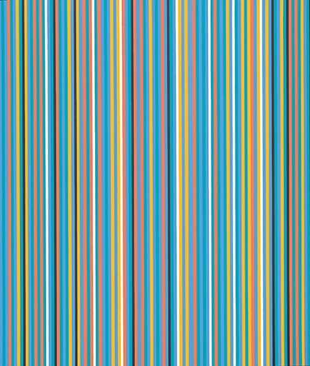 Bridget Riley's "Big Blue," 1981. The Op Art master is the featured artist at this fall's Chinati Foundation Open House Weekend with an ambitious wall painting set to be on view through 2019. (Photo © Bridget Riley 2017. All rights reserved.) 