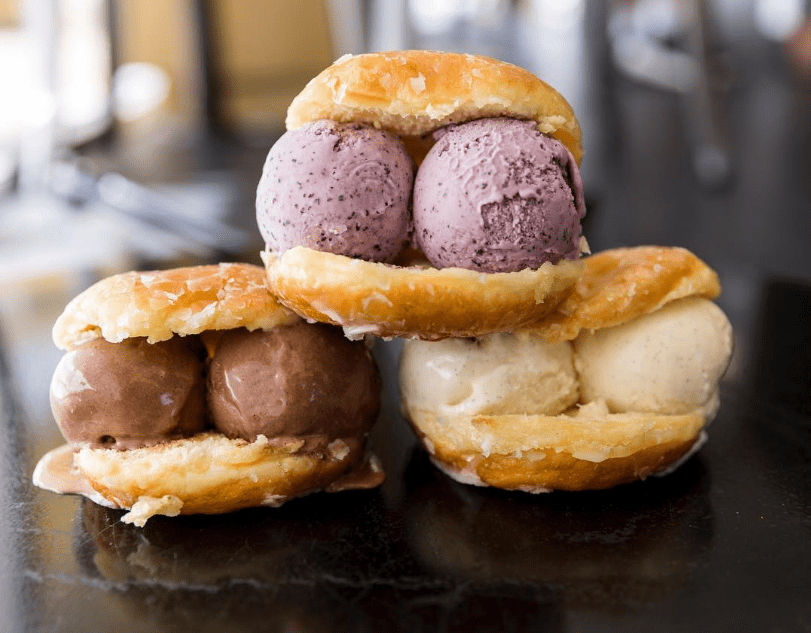 Donut ice cream sandwiches await at Lee's Fried Chicken and Donuts. 