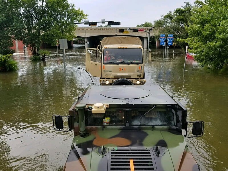 Texas National Guard Soldiers arrive in Houston to help victims of Harvey. Photo via Wikimedia Commons.