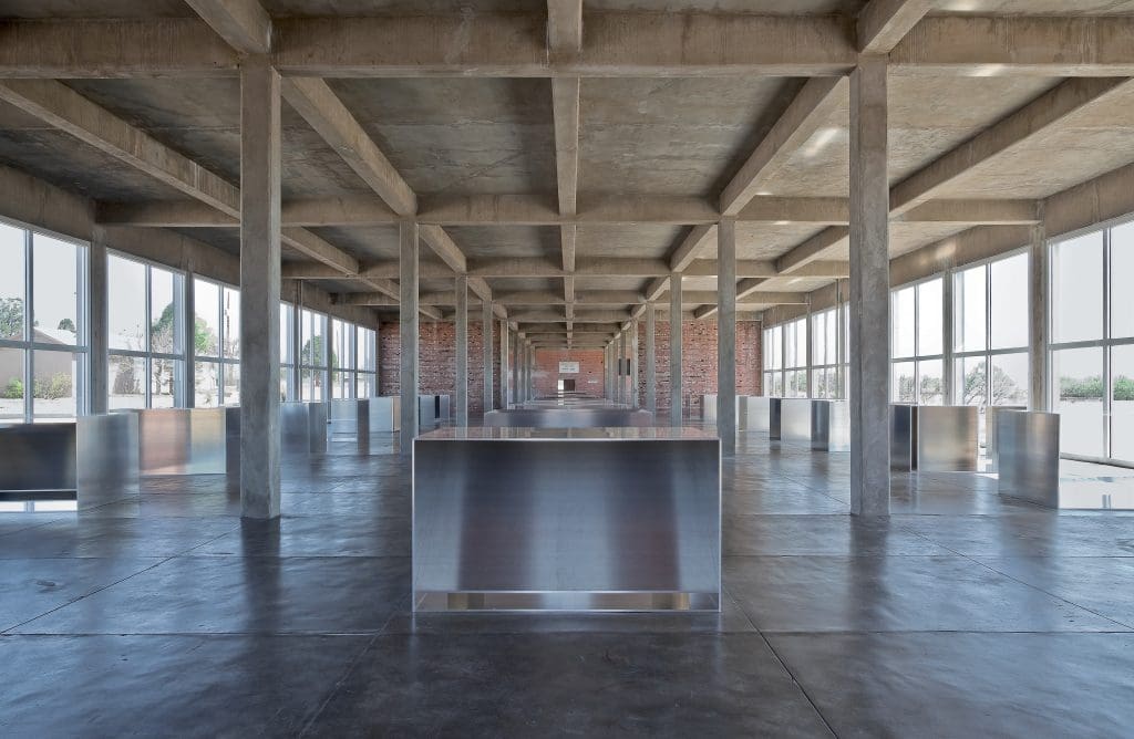 The call of West Texas: Donald Judd's "100 untitled works in mill aluminum," 1982-1986, at the Chinati Foundation, Marfa (Photo Douglas Tuck, courtesy Chinati Foundation. Donald Judd Art © 2017 Judd Foundation / Artists Rights Society [ARS], New York.)