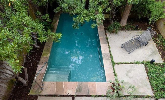 The shaded swimming pool is perfect for a dip after running on Katy Trail. 