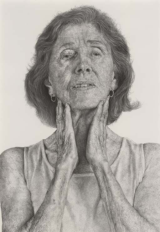 Ray DiCapua's "Phyllis," 2014, 
presents an unflinching image of aging rendered in charcoal on paper. (Collection and copyright the artist) 
Charcoal on paper
2014
Collection of the artist © Ray DiCapua