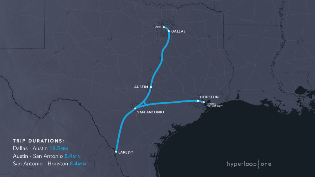 AECOM's proposed Hyperloop Texas route. 