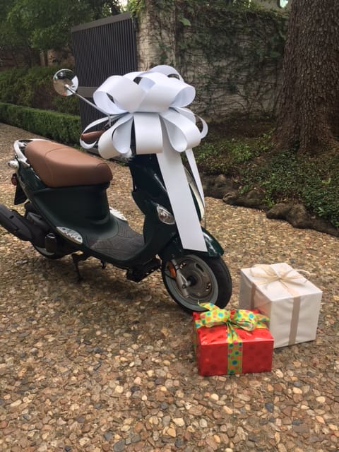 Brooke Davenport's birthday Vespa, a gift from hubby Blake Davenport