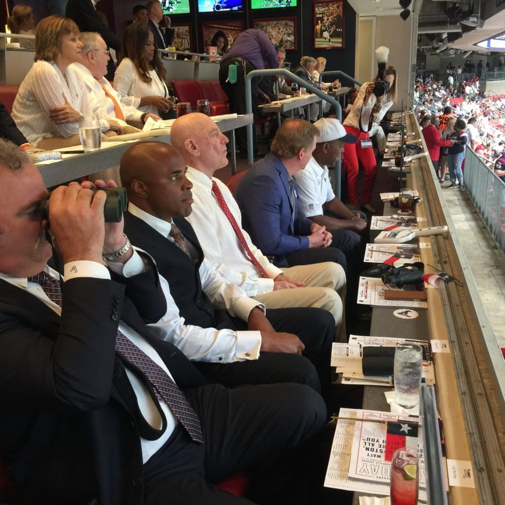 Cal McNair, Rick Smith, Bob McNair, Roger Goodell, Mayor Sylvester Turner. Photo by Shelby Hodge