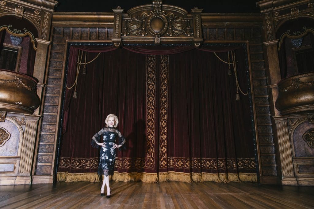 Lynn Wyatt on stage at the Alley Theatre for the September issue of Vogue Mexico. Photography Samantha Beatty