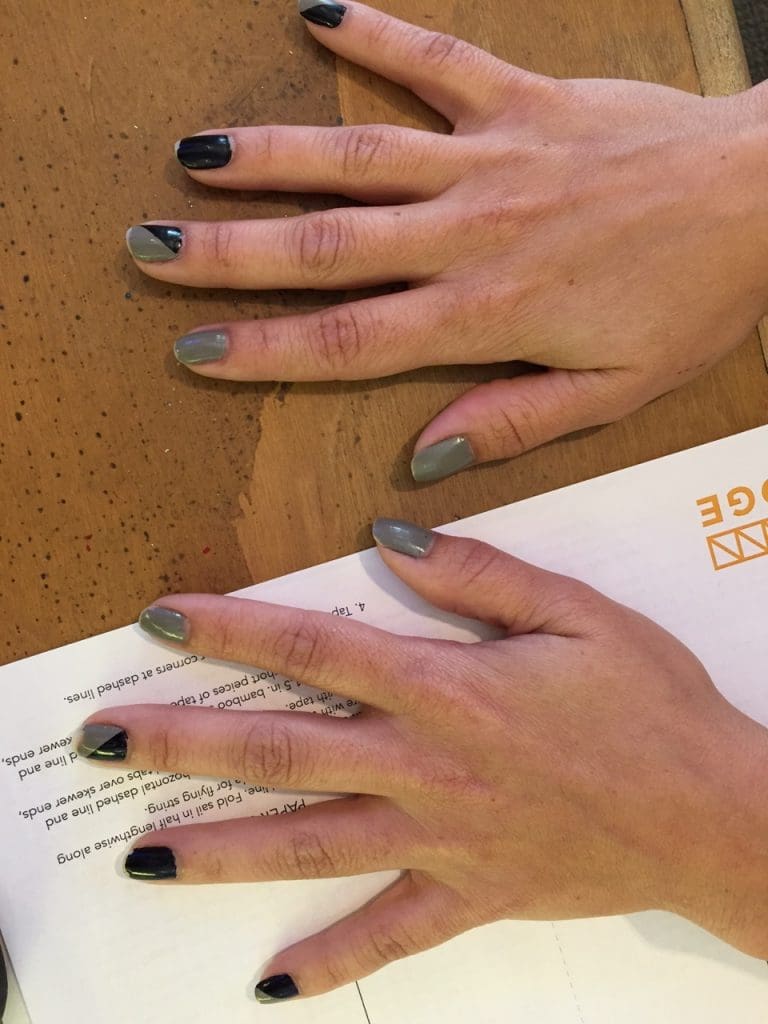 Manicure of Artpace receptionist, courtesy of her 10-year-old daughter. The diagonals caught my eye!