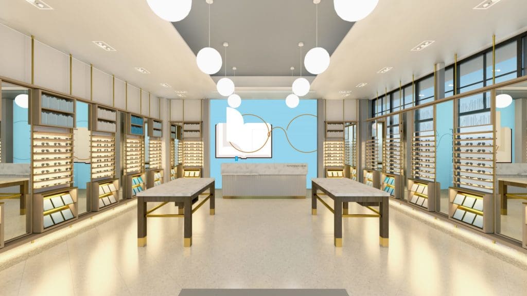 The mural at Warby Parker is an original piece by visual artist Jason Munn.