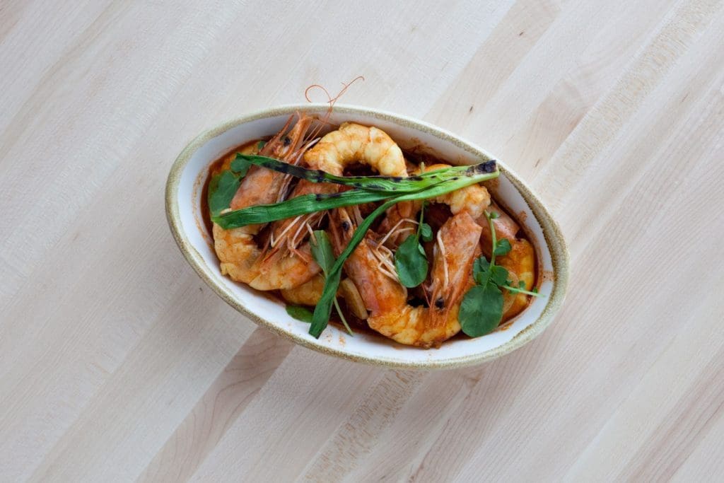 Prawns cooked in Sachet's special wood oven.