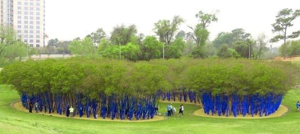 Konstantin Dimopoulos' "The Blue Trees," 2013, realized by HAA along Allen Parkway. (Photo Thomasid Rolls)