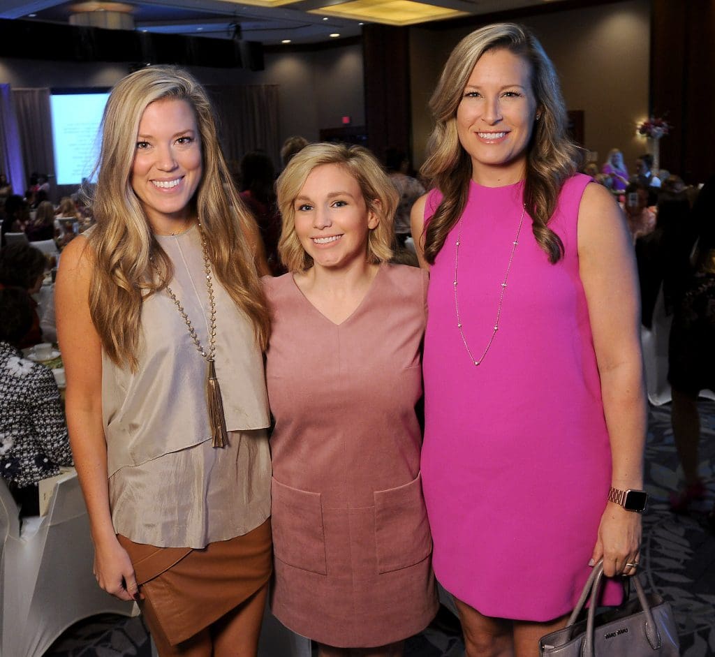 Holly Alvis, Stacy Johnson and Bethany Buchanan at the 2017 Memorial Hermann Razzle Dazzle luncheon "Radiance" at the Westin Houston Memorial City Thursday Oct. 12, 2017.(Dave Rossman Photo)