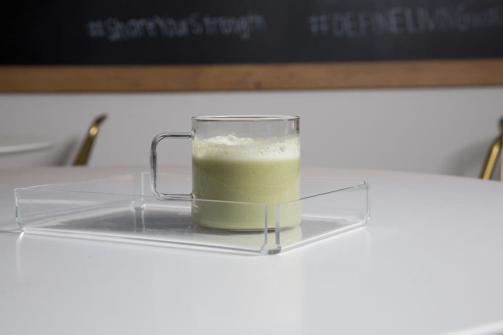 The matcha latte at Define Foods Tea + Elixir Bar.