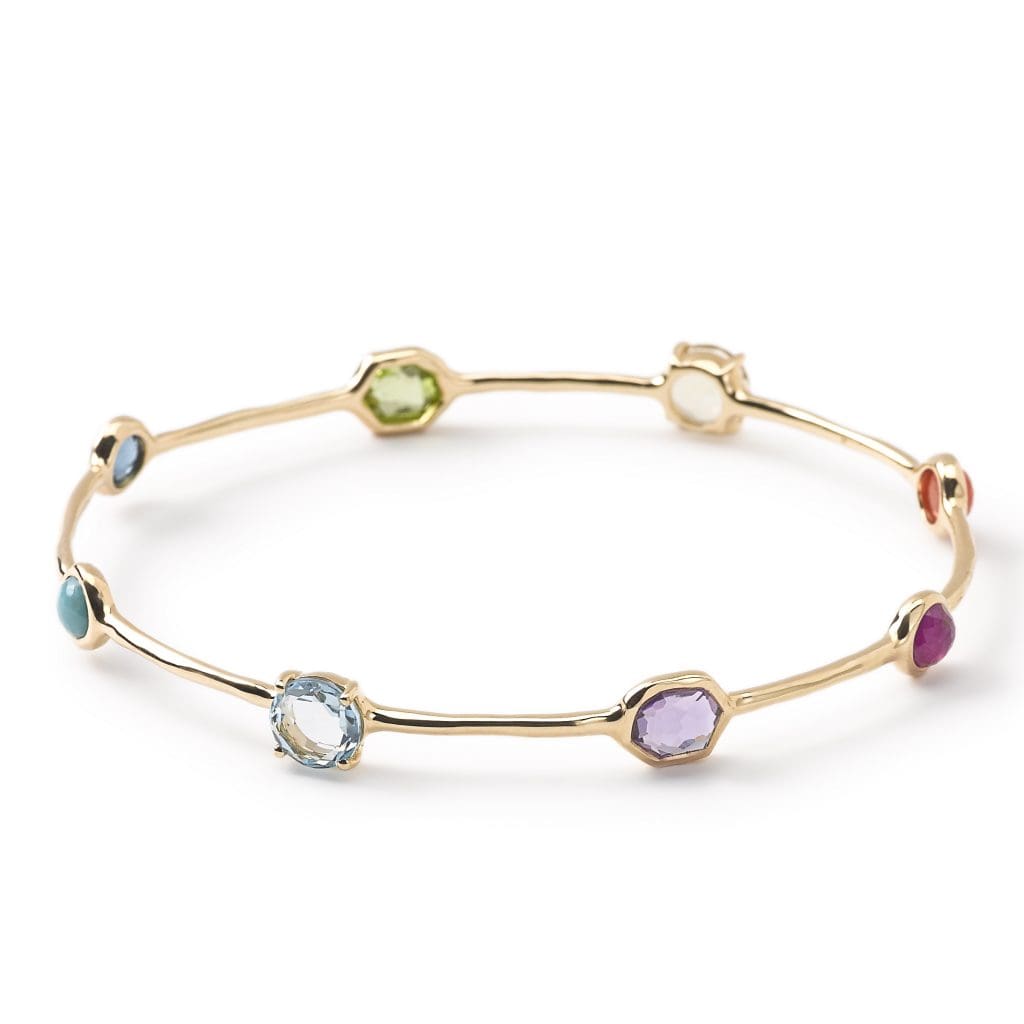 Ippolita Rock Candy Bangle in 18K Gold with Orange Carnelian, Composite Ruby, Amethyst, Blue Topaz, Turquoise, Chrysoprase, Peridot, and Lemon Citrine gemstones