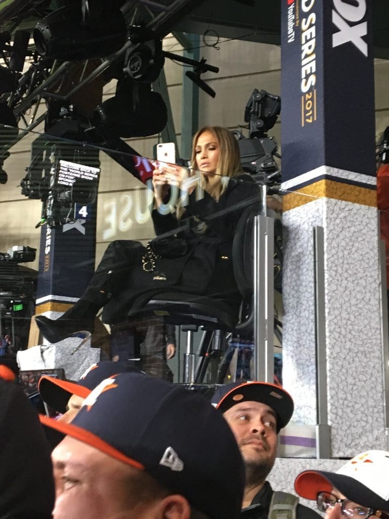 Jennifer Lopez showed up at the World Series in Houston. And seemed to reveal herself as something of a closet Astros fan. (Photo by Jason Romano.)
