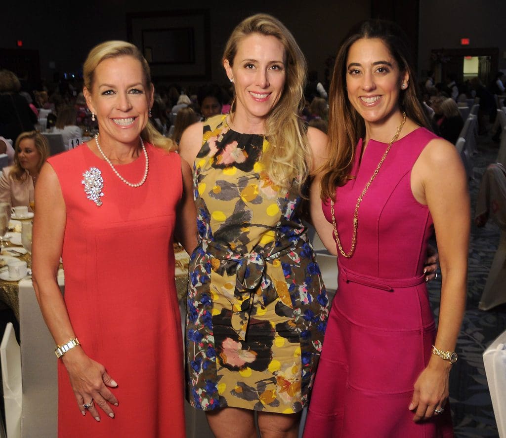 From left: Rosemary Schatzman, Christie Sullivan and Kristina Somerville at the 2017 Memorial Hermann Razzle Dazzle luncheon "Radiance" at the Westin Houston Memorial City Thursday Oct. 12, 2017.(Dave Rossman Photo)