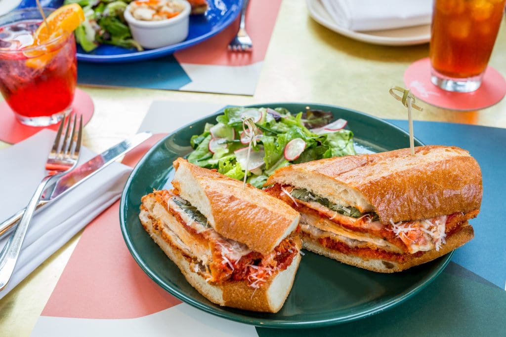Chicken Parmesan, Provolone, Spicy Tomato Sauce Sandwich at Sassetta. Photography by Mei-Chun Jau.