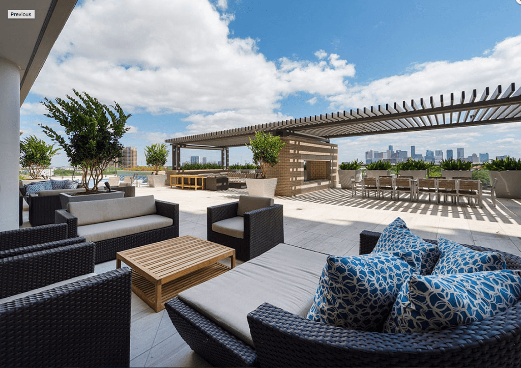 The Southmore pool deck with views of the downtown skyline