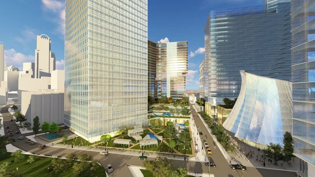 The district will include a central node or "jewel box," pictured on the right.